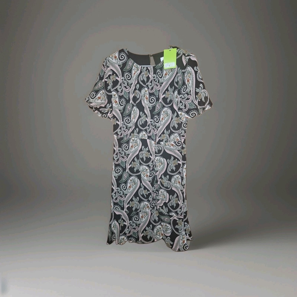 Sam Edelman paisley mini dress. Short puff sleeves, Keyhole Ruched Hem NWT  Sz 8